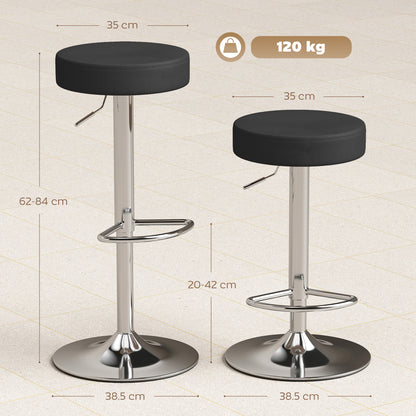 Bar Stools Set of 2, Modern PU Leather Swivel Barstools, Height Adjustable Breakfast Bar Chairs with Footrest, Black