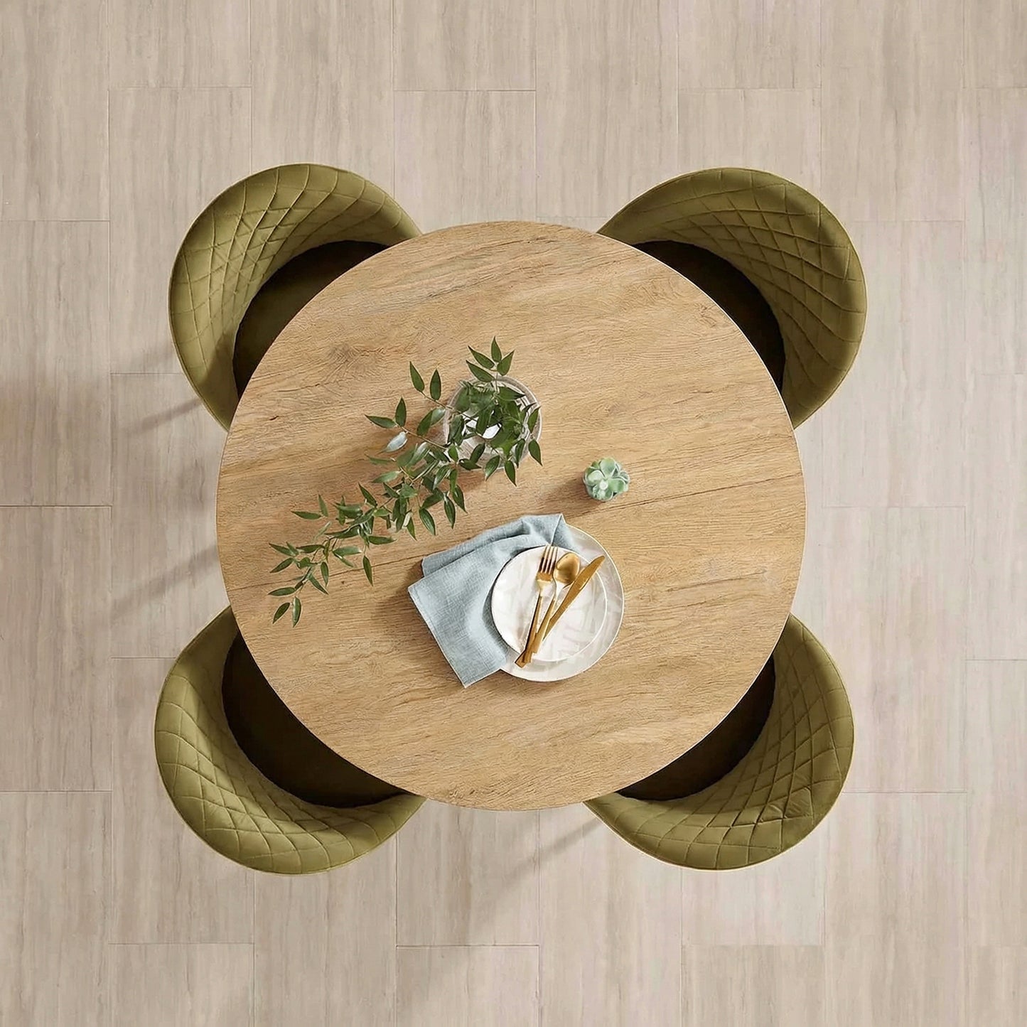 80cm Industrial Round Dining Table - White Oak