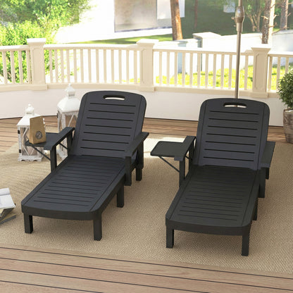 Set of 2 Reclining Sun Loungers, 5 Positions Adjustable Outdoor Chaise Lounge Chair with Armrests, Black