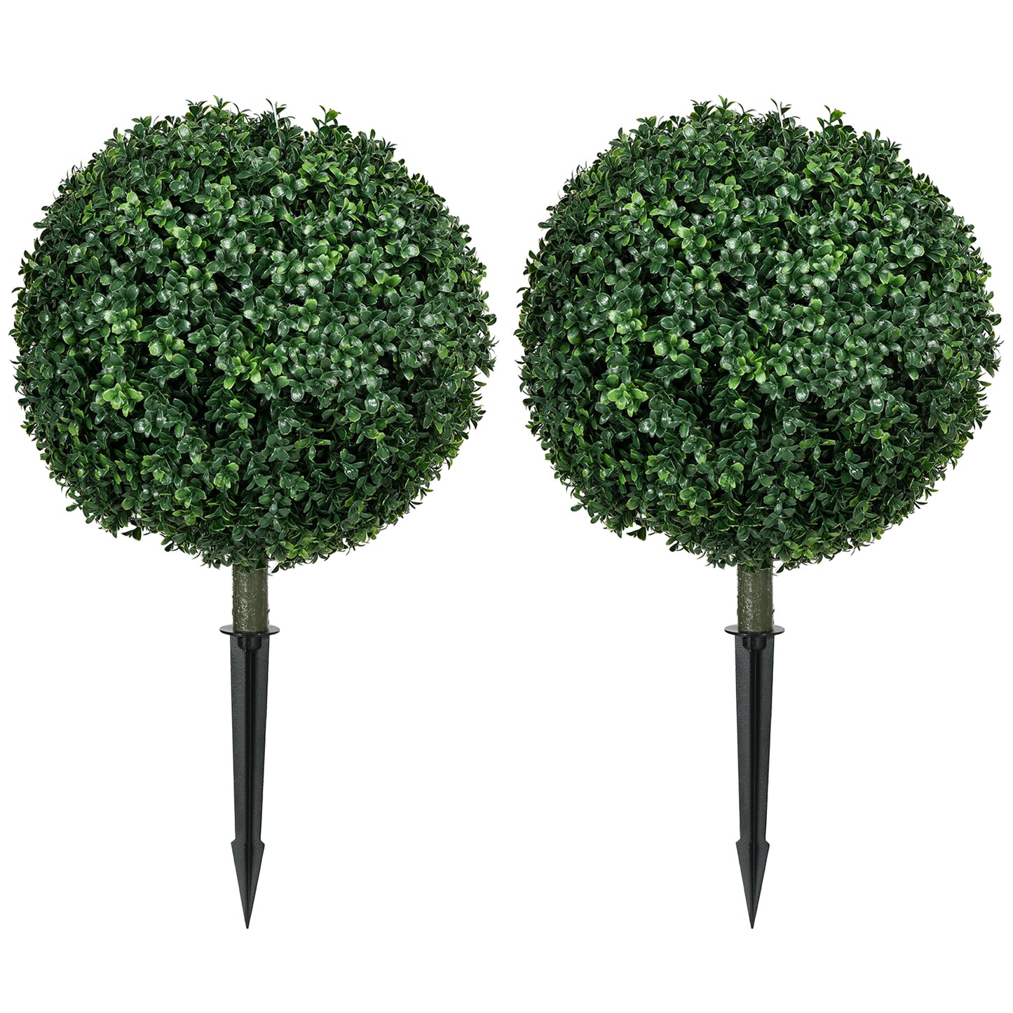 Artificial Boxwood Trees w/ Ground Stake, Set of 2 Ball Shaped Topiary Trees for Home Office & Living Room, UV Resistant