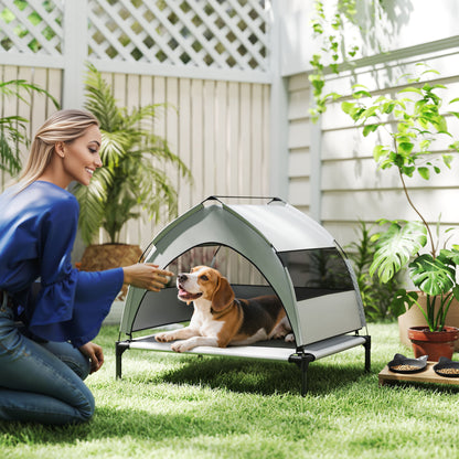 Portable Elevated Dog Bed with Removable Canopy, Cooling Raised Pet Cot for Small Medium Dogs, 76 x 61 x 70 cm