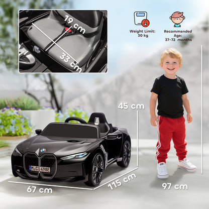 BMW i4 Licensed 12V Kids Electric Ride-On Car, with Remote Control, Portable Battery, Music, Horn, Headlights - Black