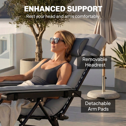 Zero Gravity Chair, Folding Sun Lounger Reclining Garden Chair with Arm Pads, Cushion, Cup Holder, Headrest, Light Grey