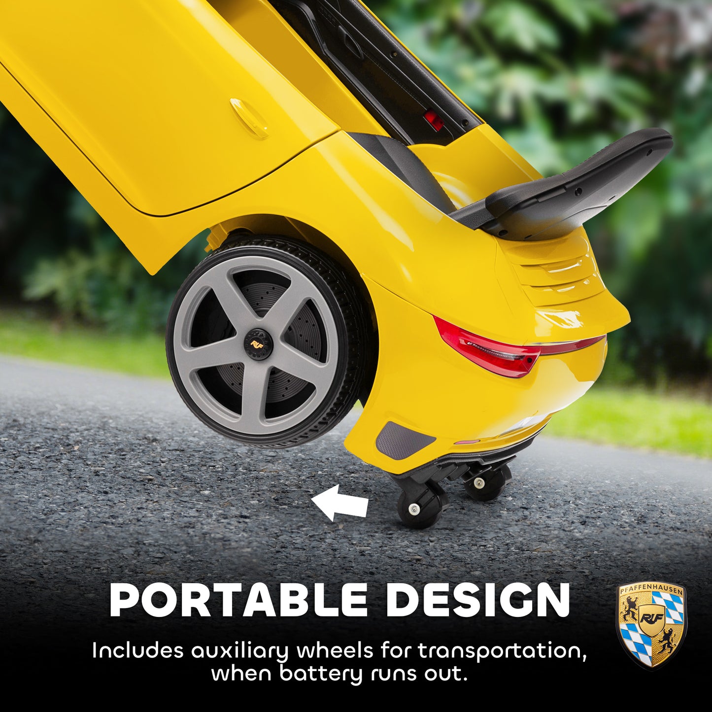 Kids Electric Car, 12V Licensed RUF GT Ride on Car with Suspension, Remote Control, Music for 3-5 Years Yellow