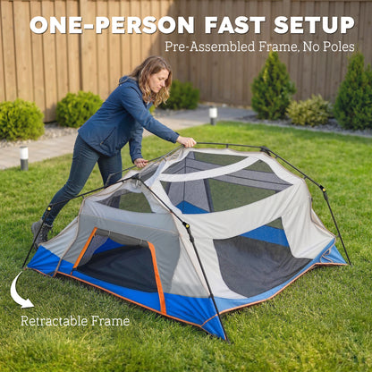 Cabin Tent Easy Setup 3000mm Waterproof Camping Tent 4 Person with Carrying Bag Blue