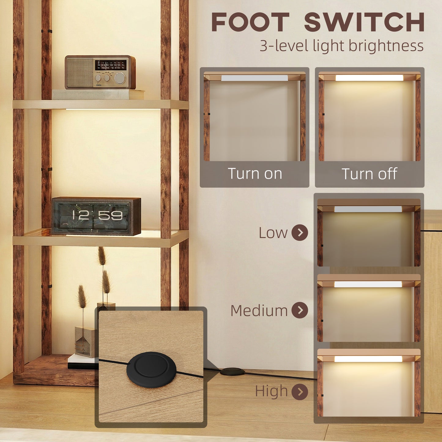Four-Shelf Floor Lamp - Rustic Brown