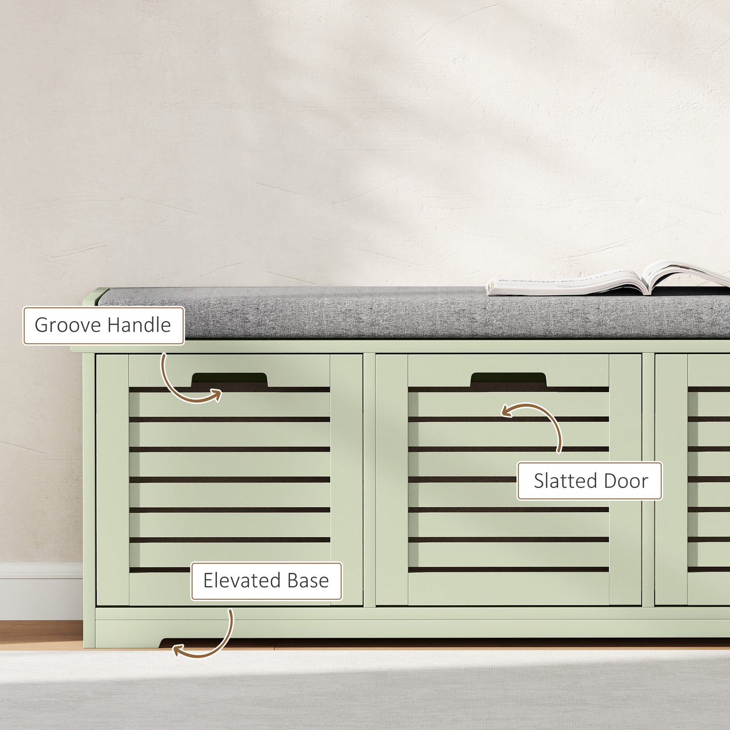 3-Drawer Shoe Storage Bench with 160kg Capacity & 3 fully pull-out drawers - Green