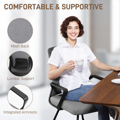 Desk Chair No Wheels, Office Chair with Mesh Back, Lumbar Support, Metal Base for Waiting Room, Conference Room, Dark Grey