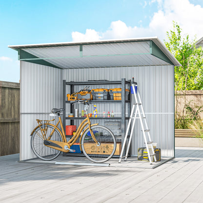 8.5 x 6ft Metal Shed with Lightsky Panels, Garden Storage Tool House with Double Doors for Garden, Patio and Lawn, Green