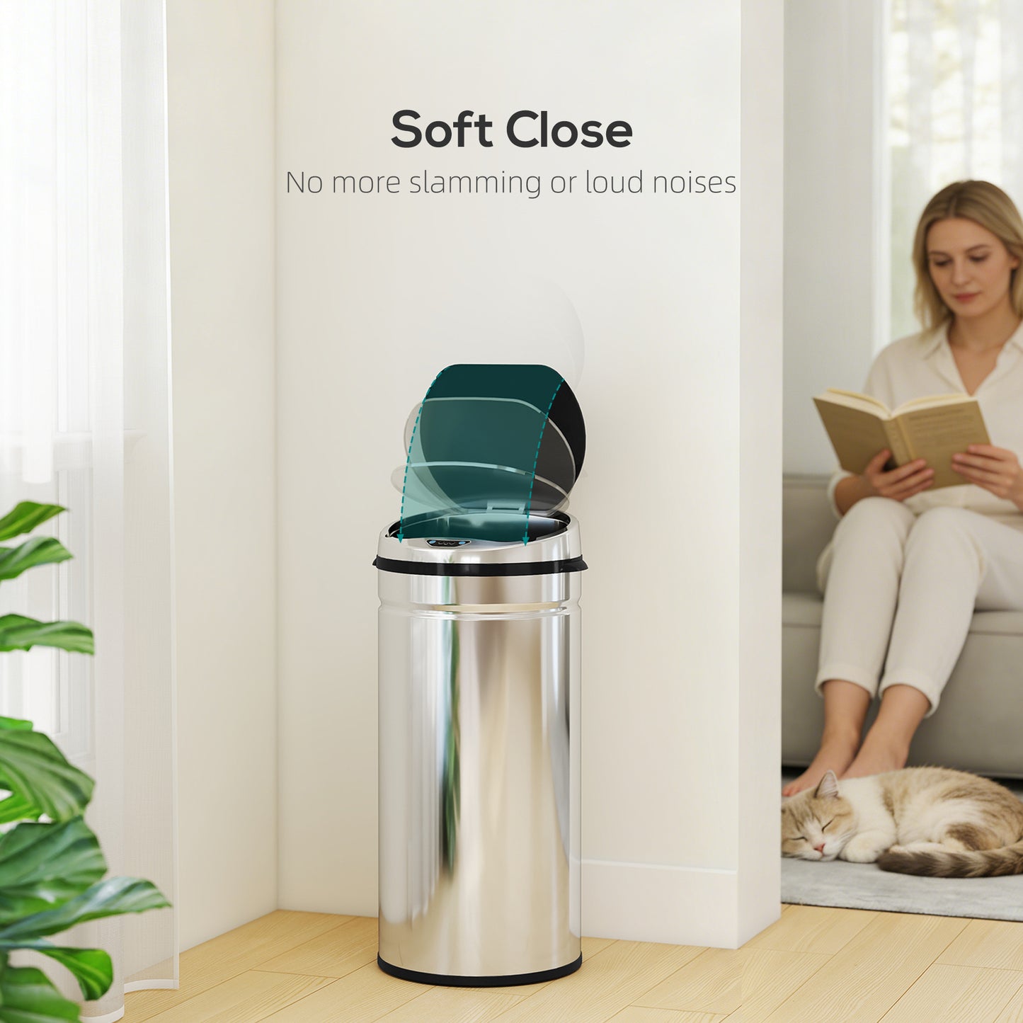 42L Automatic Motion Sensor Rubbish Bin with Fingerprint Resistant, Stainless Steel, Silver Tone