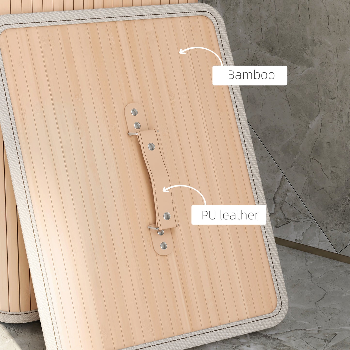 70L Collapsible Bamboo Laundry Hamper Organizer Clothes Washing Basket Bin Storage Box w/ Lid Removable Lining 40x30x60cm