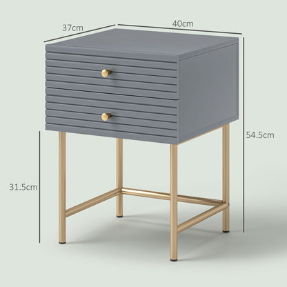 Set of Two Elegant Bedside Tables - Grey/Gold-Tone