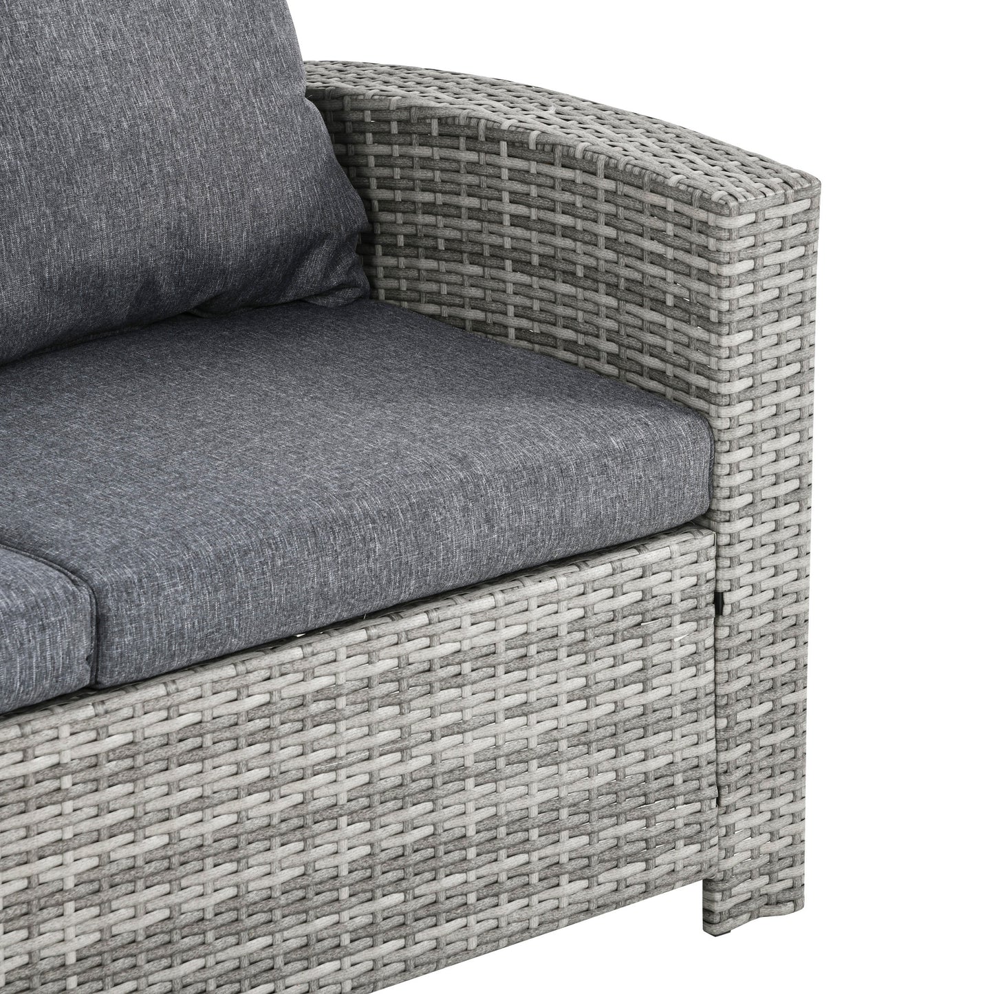 6-Piece Wicker Rattan Garden Set, Aluminium Patio Wicker Dining Sets with Glass Top Table & Soft Cushion, Light Grey