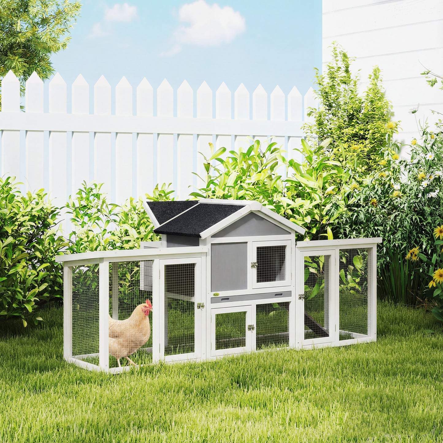 Large Chicken Coop, Wooden Outdoor Chicken Cage Poultry Hen House with Nesting Box