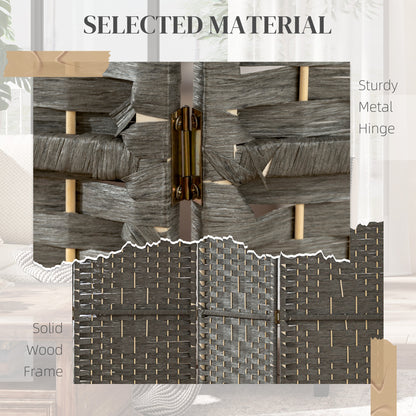 4 Panel Folding Privacy Screen, Room Divider with Pine Wood Frame for Living Room and Office, Dark Grey