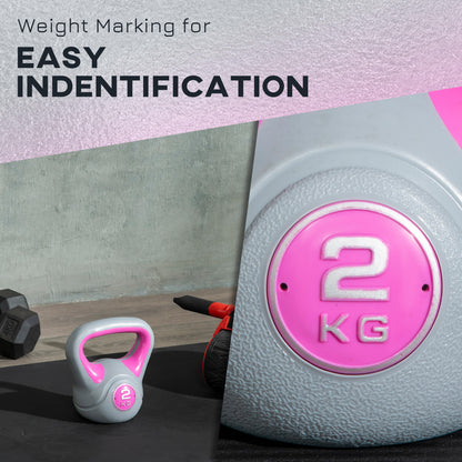 Kettlebell, 2kg Kettle Bells with Handle for Home Gym Weight Lifting and Strength Training, Pink and Grey