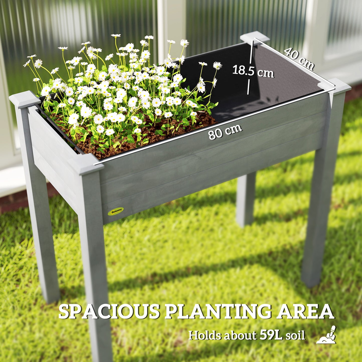 Raised Bed for Garden, Wooden Elevated Planter Box with Bed Liner, for Flower Vegetable Herb, Dark Grey