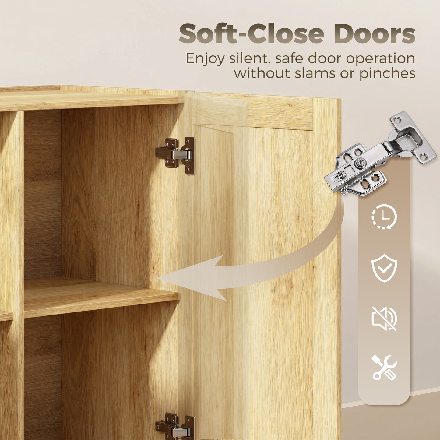 Sideboard Buffet Cabinet, 133 cm Storage Cabinet with 2 Open Shelves, 2 Cupboards and Soft Close Doors, Natural