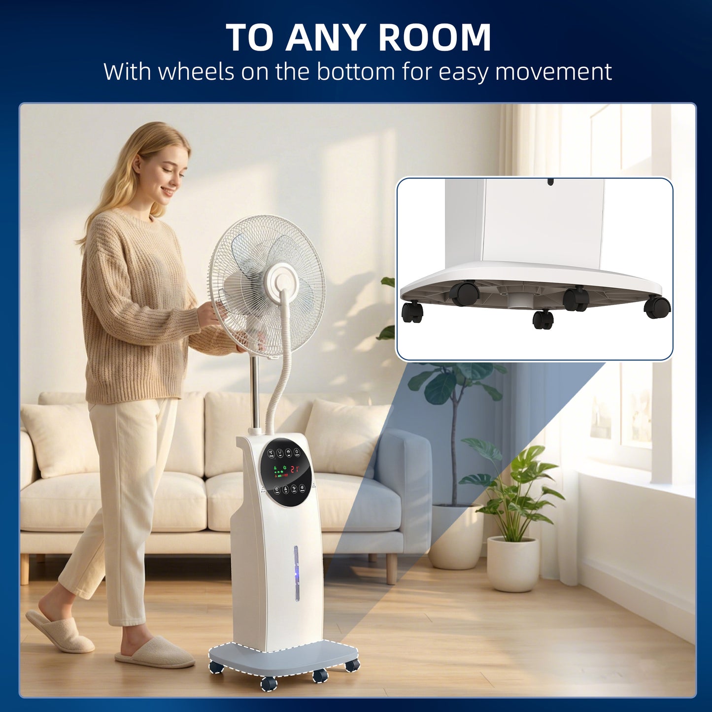 135cm Pedestal Fan with Water Mist Spray Humidifying Misting Fan, White