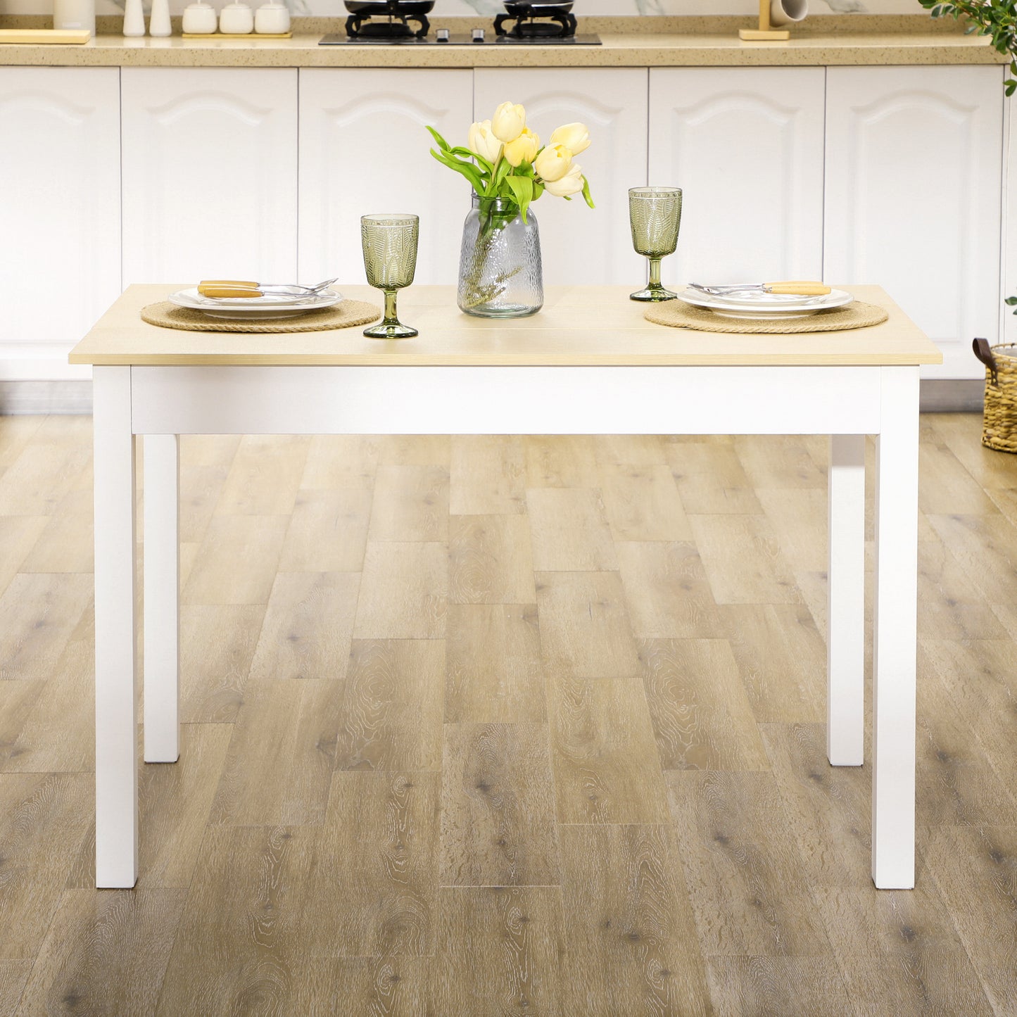 Dining Table for 4 to 6, Modern Kitchen Table with Wood Effect Tabletop, Thick Legs, 120L x 70W x 75Hcm, for Dining Room