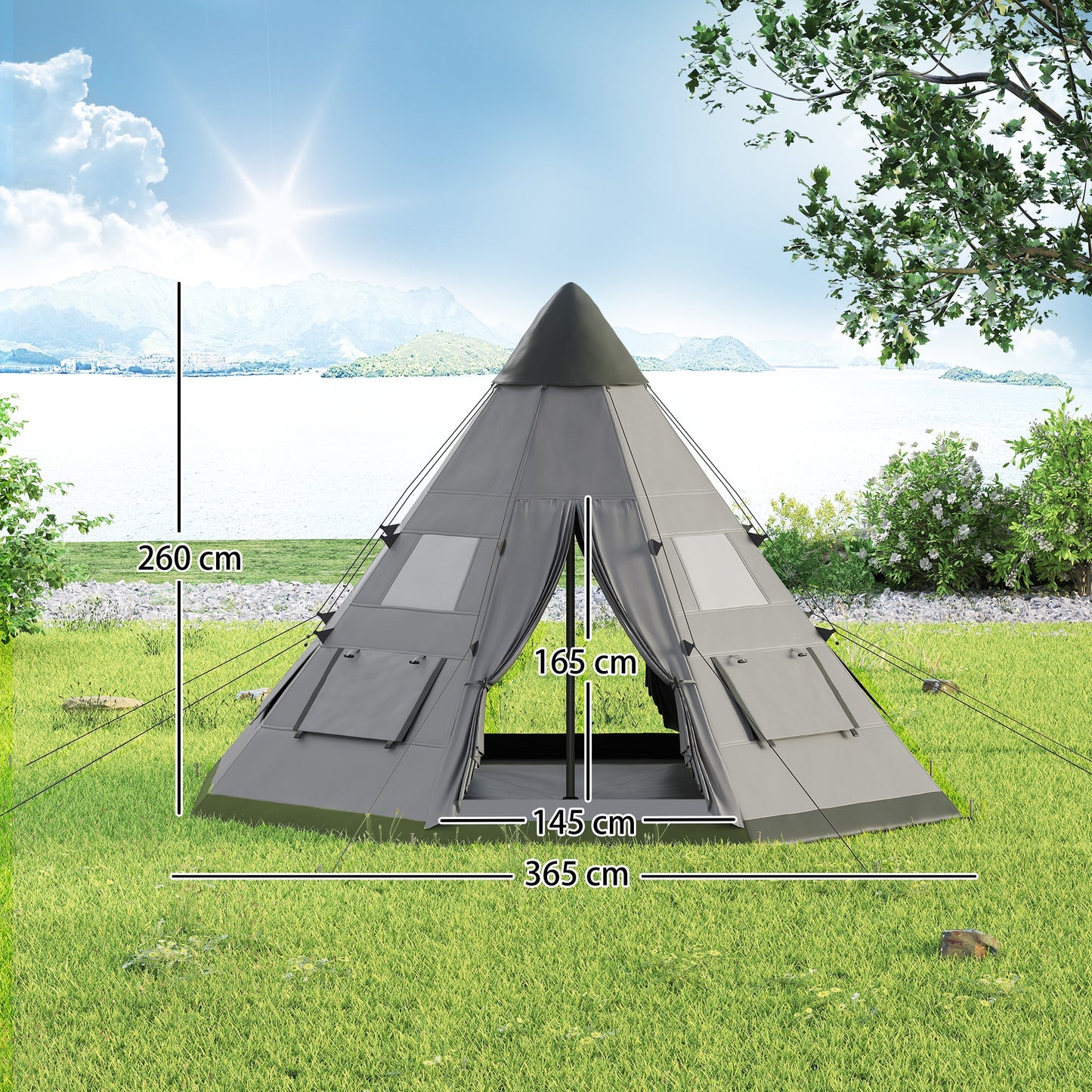 6 Men Tipi Tent with Carry Bag - Grey