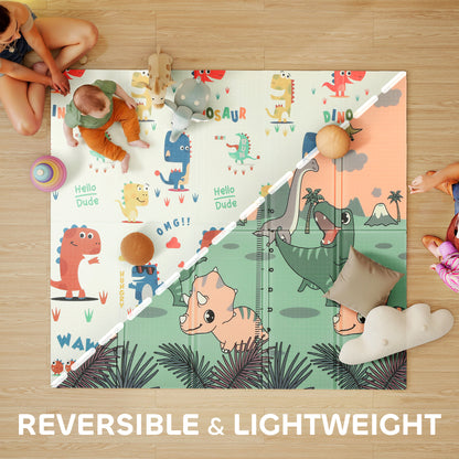 Baby Play Mat, Double Sideded Foldable Kids Crawling Mat, Reversible & Waterproof, Dinosaur