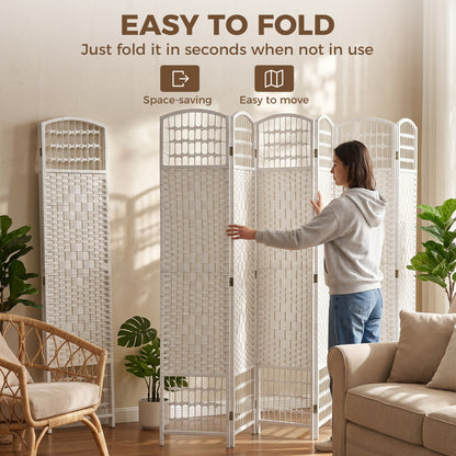 6 Panel Folding Room Divider, Privacy Screen, Paravent Partition Separator for Living Room, Bedroom, White
