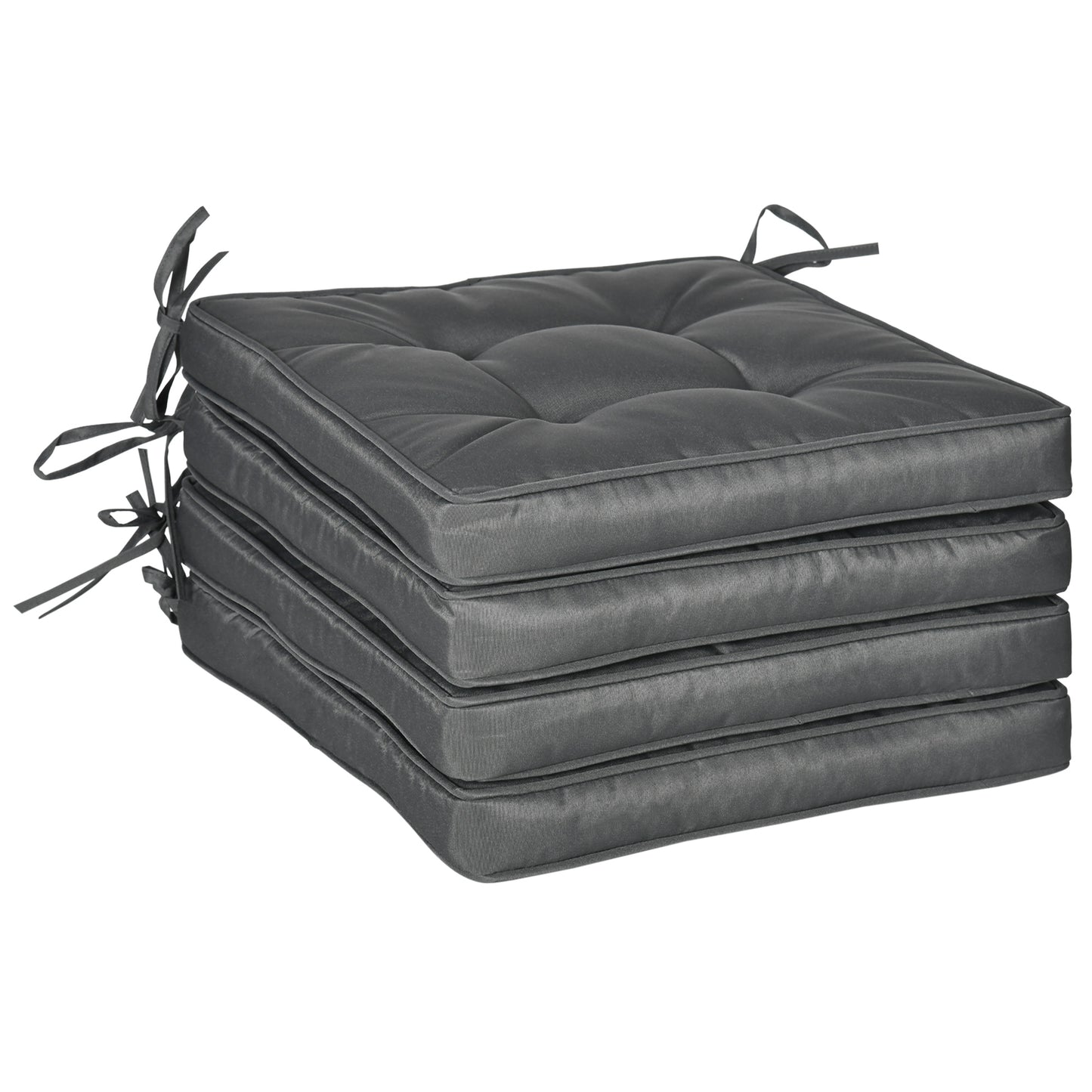 Set of 4 Garden Seat Cushion with Ties, 42 x 42cm Replacement Dining Chair Seat Pad, Grey