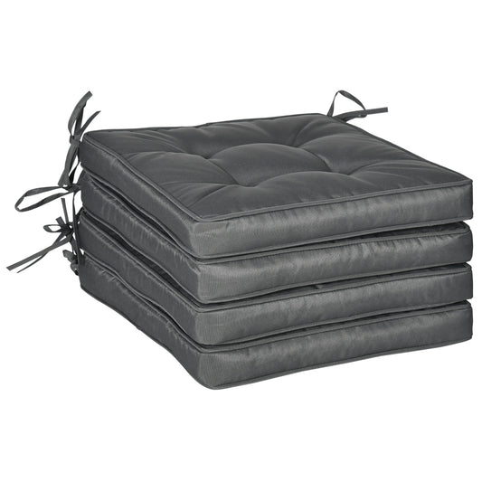 Set of 4 Garden Seat Cushion with Ties, 42 x 42cm Replacement Dining Chair Seat Pad, Grey