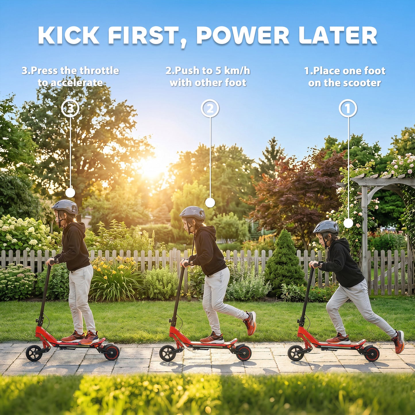 Electric Scooter for Kids, Foldable E Scooter for Age Age 6+ with LED Display, RGB lights, Up to 16km/h, Red