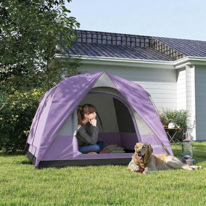 3-4 Person Camping Tent, Easy Set Up 3-4 Man Tent w/ Sewn-in Groundsheet, Waterproof Dome Tent w/ Mesh Windows