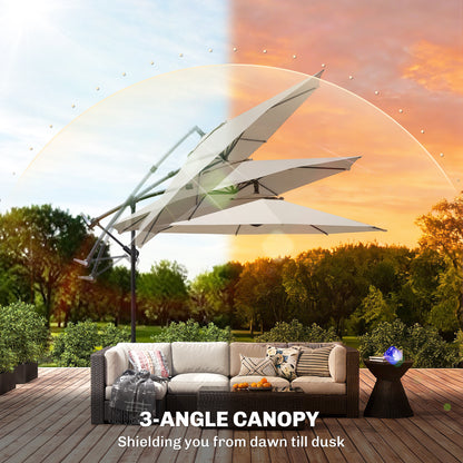 3 m Overhanging Cantilever Parasol, with Cross Base - Cream White