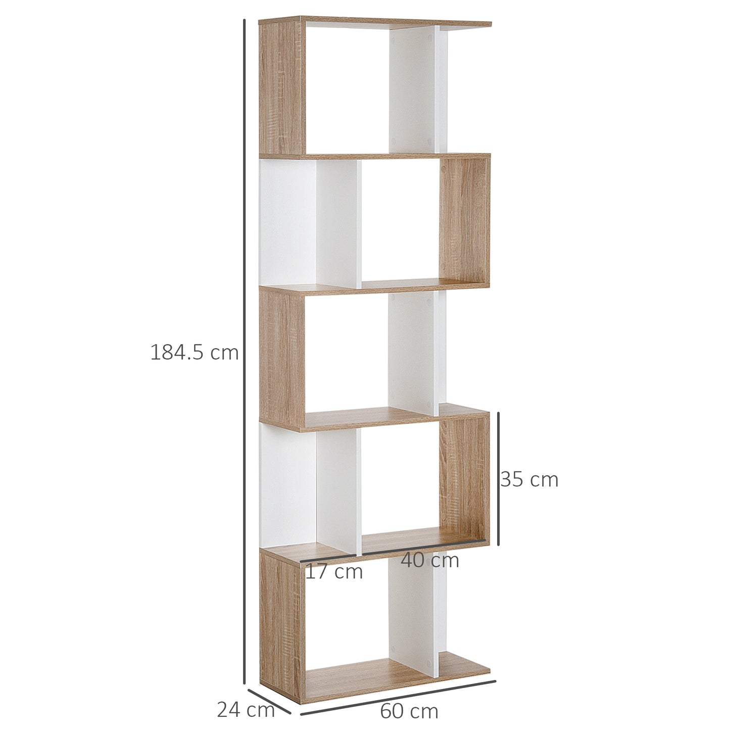 Bookcase, S-Shaped Wooden Bookshelf, 5/6 Tiers Freestanding Storage Shelf, Home Office Decorative Display Stand Rack
