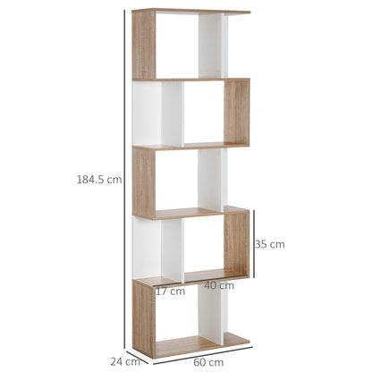 Bookcase, S-Shaped Wooden Bookshelf, 5/6 Tiers Freestanding Storage Shelf, Home Office Decorative Display Stand Rack