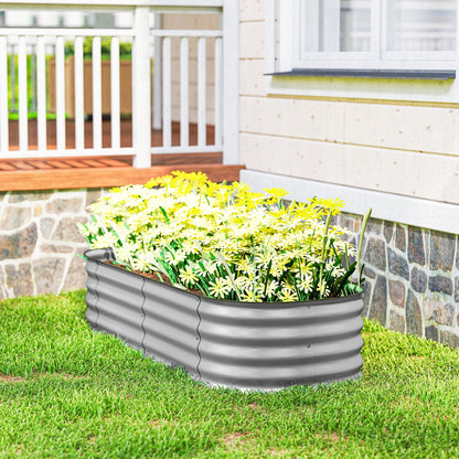 Galvanised Raised Garden Bed, Metal Planter Box with Safety Edging, for Flowers, Herbs, Succulents, Silver