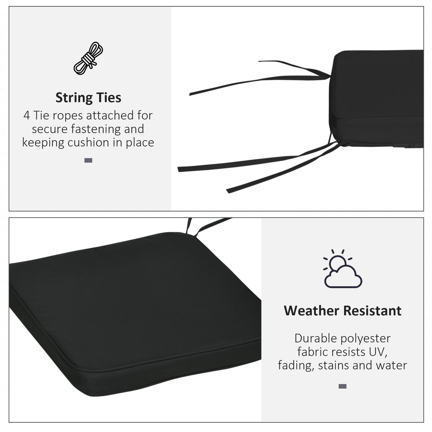 Set of 6 Chair Cushion Seat Pads Dining Chair w/ Straps Indoor Outdoor Removable Tie On Garden Patio, Black