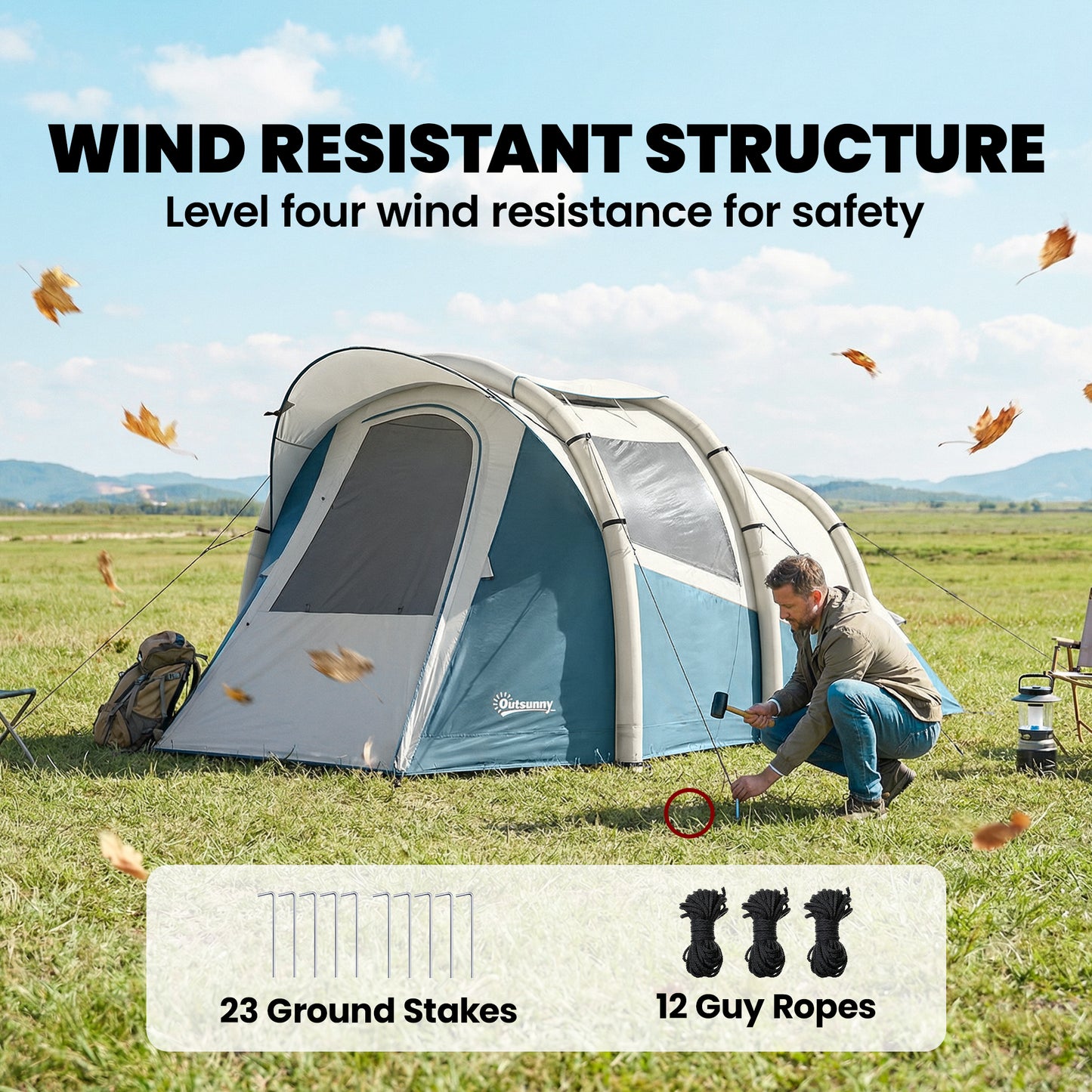 Inflatable Camping Tent w/ Air Pump, Easy Setup 2-3 Person Blow Up Tent, Green