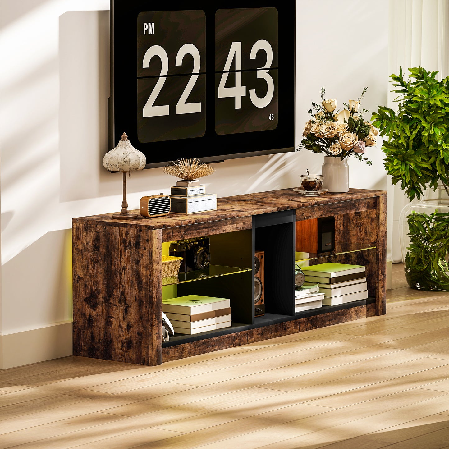 TV Stand Cabinet with LED Lights and Remote Control for TVs up to 65"
