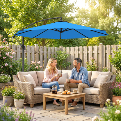 3m Overhanging Cantilever Parasol, with Cross Base - Blue