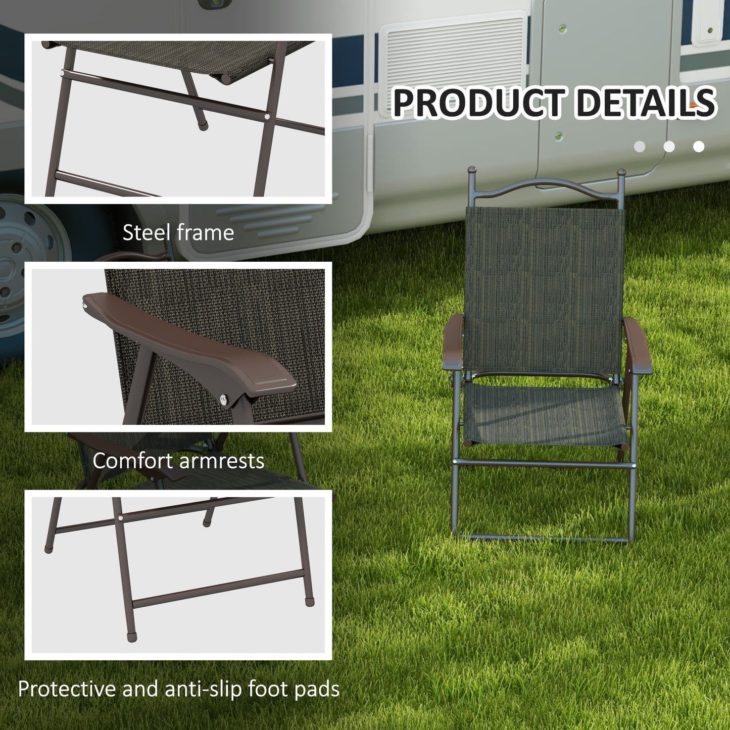 Set of Two Folding Garden Chairs, with Fabric Mesh Seats - Dark Brown