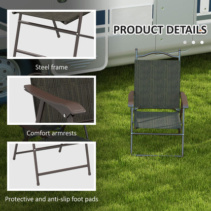 Set of Two Folding Garden Chairs, with Fabric Mesh Seats - Dark Brown