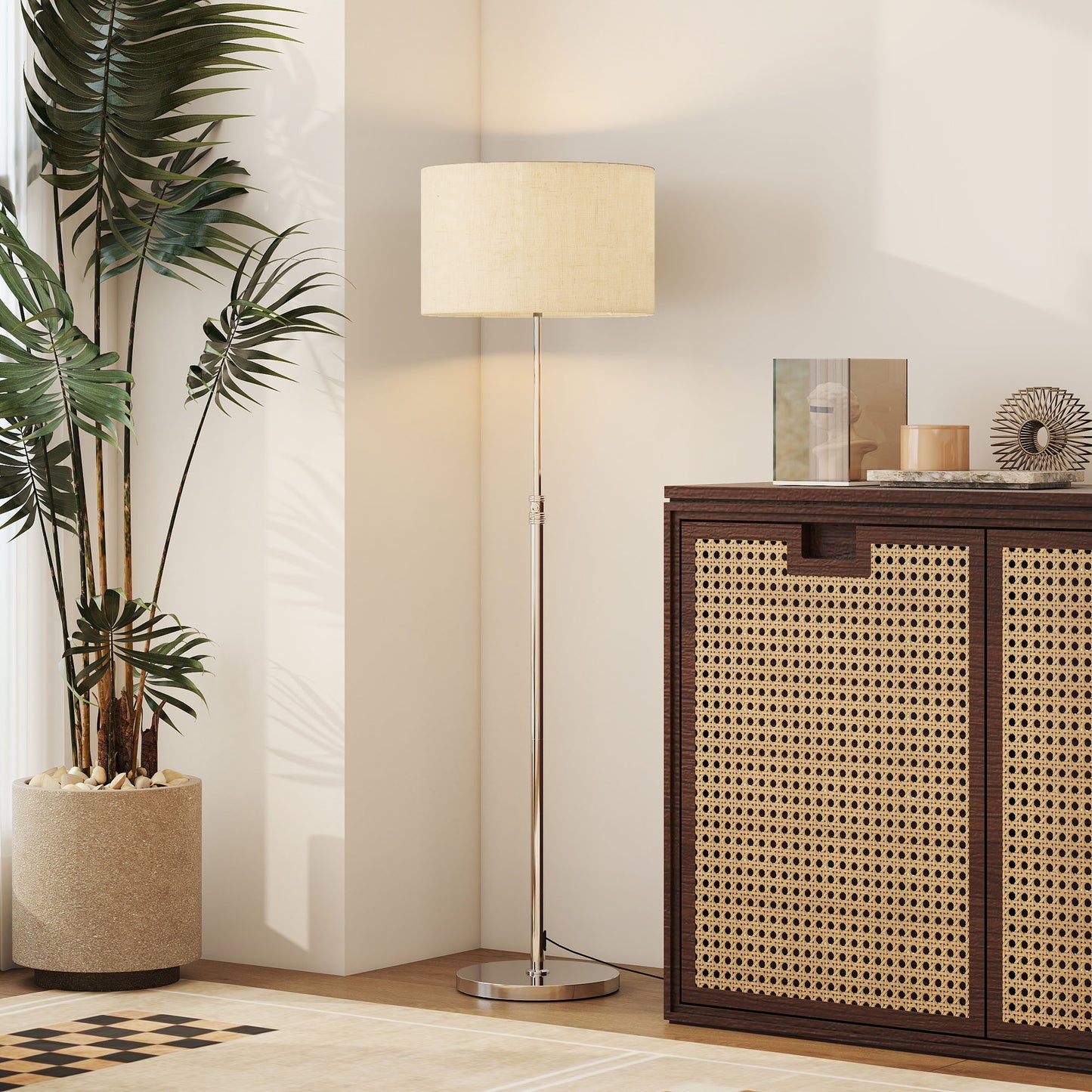 Floor Lamp with Remote, Height Adjustable Standing Lamp with Linen Shade