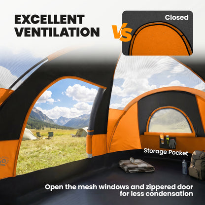5 Man Camping Tent, Large Tunnel Tent, Water Resistant Hiking Shelter with Groundsheet and Carry Bag, Orange
