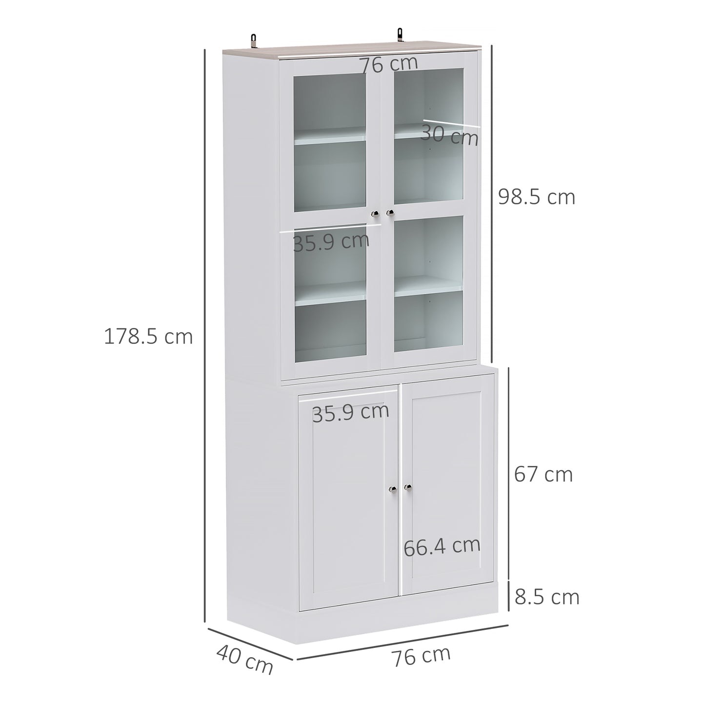 Double Storage Display Cabinet with Adjustable Shelves, MDF - White