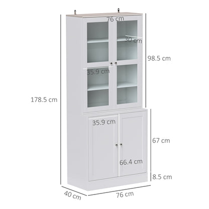 Double Storage Display Cabinet with Adjustable Shelves, MDF - White