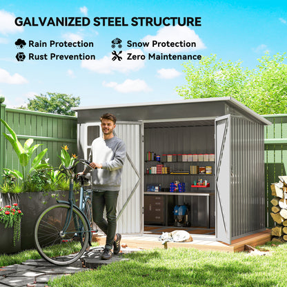 8.5 x 6ft Storage Shed Galvanised Steel Garden Shed, Metal Shed with Foundation Kit, Window