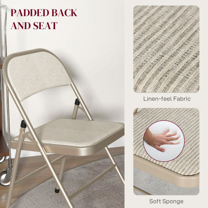 Linen-Look Set of Four Cushioned Folding Chairs - Beige