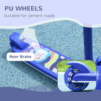Kids 3 Wheel Scooter for 2-6 Years Old w/ Adjustable Height, LED Light, TPE Handlebar, Blue