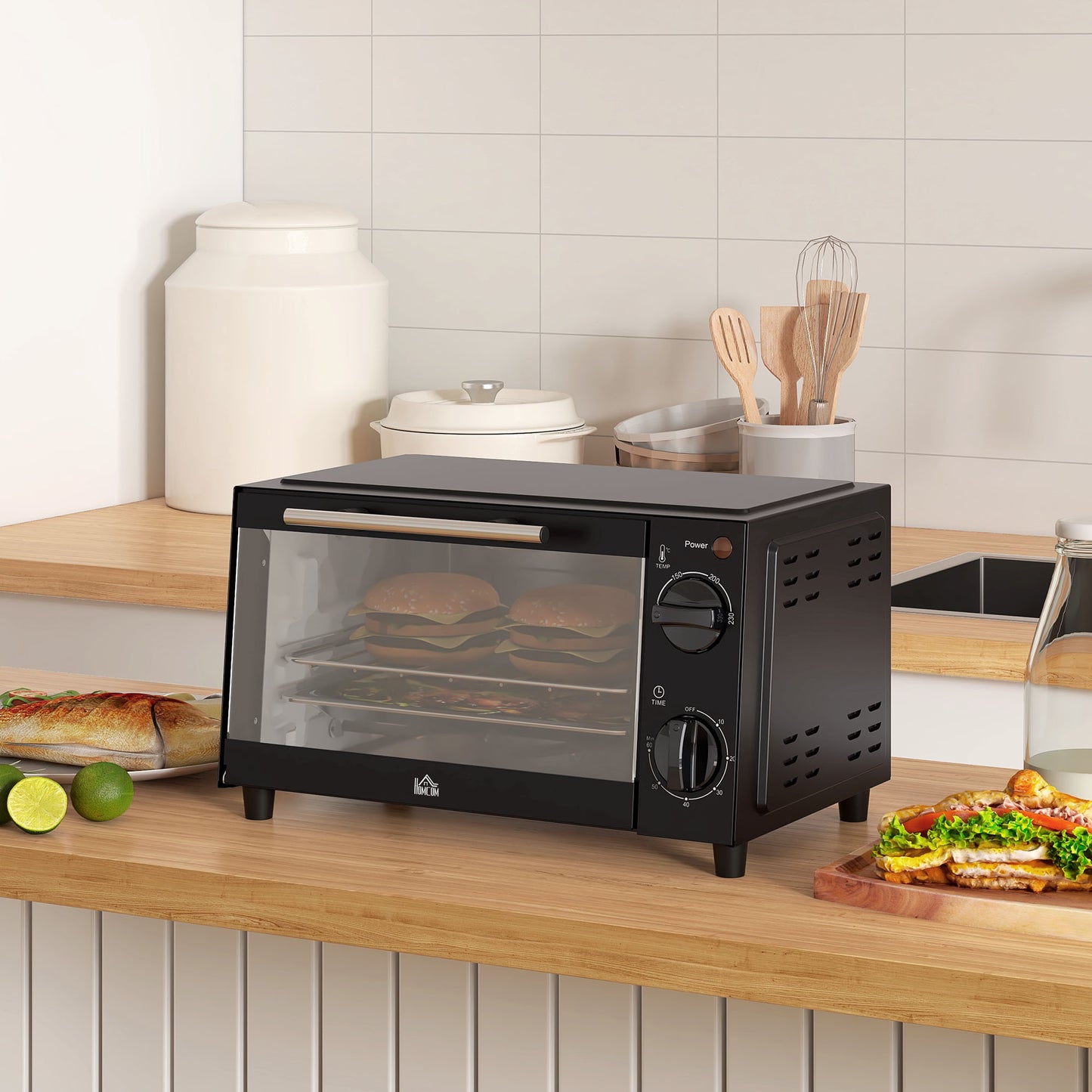Mini Oven, 9L Countertop Electric Grill, Toaster Oven with Adjustable Temperature, Timer