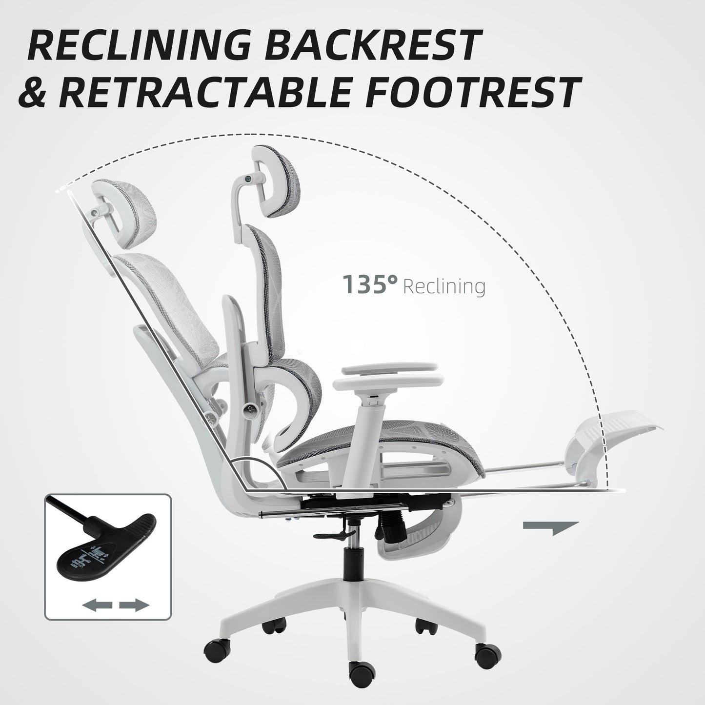 Multi-Adjustable Mesh Office Chair - Grey and White
